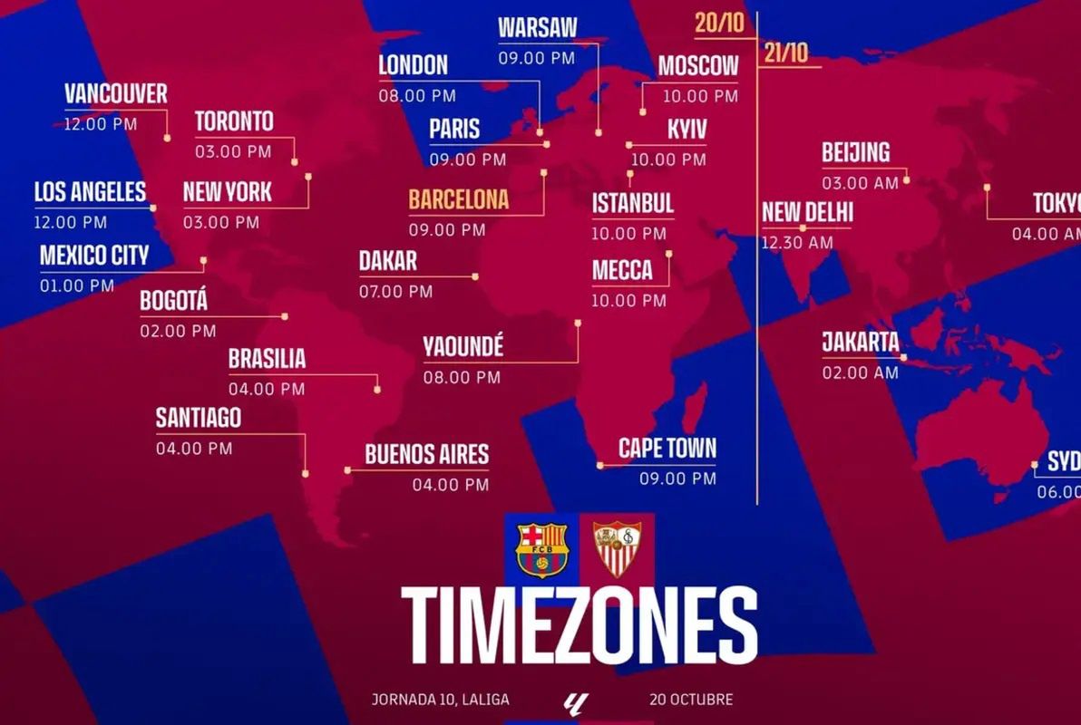 Mapa z godziną meczu FC Barcelony z Sevilla FC