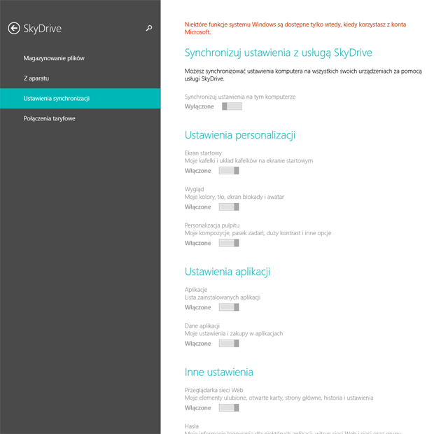 Windows 8.1 - Skydrive ustawienia
