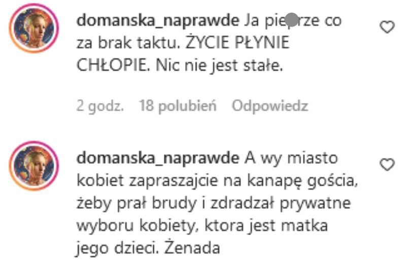 Aleksandra Domańska krytykuje Marcina Hakiela