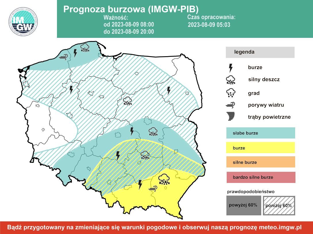 Prognoza burzowa IMGW na środę, 9 sierpnia
