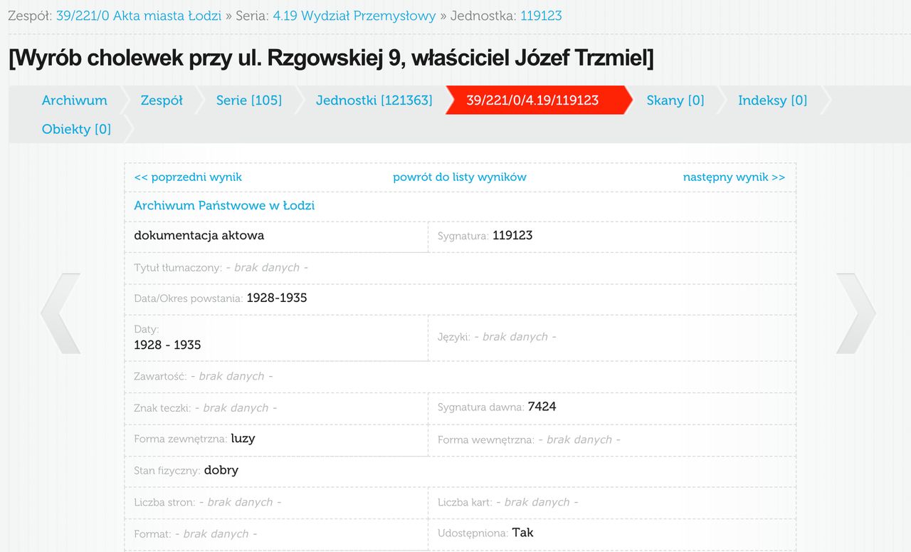 wpis dotyczący zakładu cholewnika Józefa Trzmiela