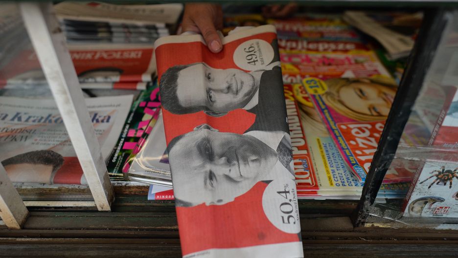 Today's 'Dziennik Polski' newpaper with yesterday evening's exit poll results predicting Andrzej Duda victorious.
Based on the National Electoral Commission statment, outcomes from over 99% of polling stations shows Polands incumbent Andrzej Duda winning the country's presidential election, with 51.21% of the vote. Opposition candidate Rafal Trzaskowski received 48.79%. 
On Monday, July 13, 2020, in Krakow, Lesser Poland Voivodeship, Poland. (Photo by Artur Widak/NurPhoto via Getty Images)