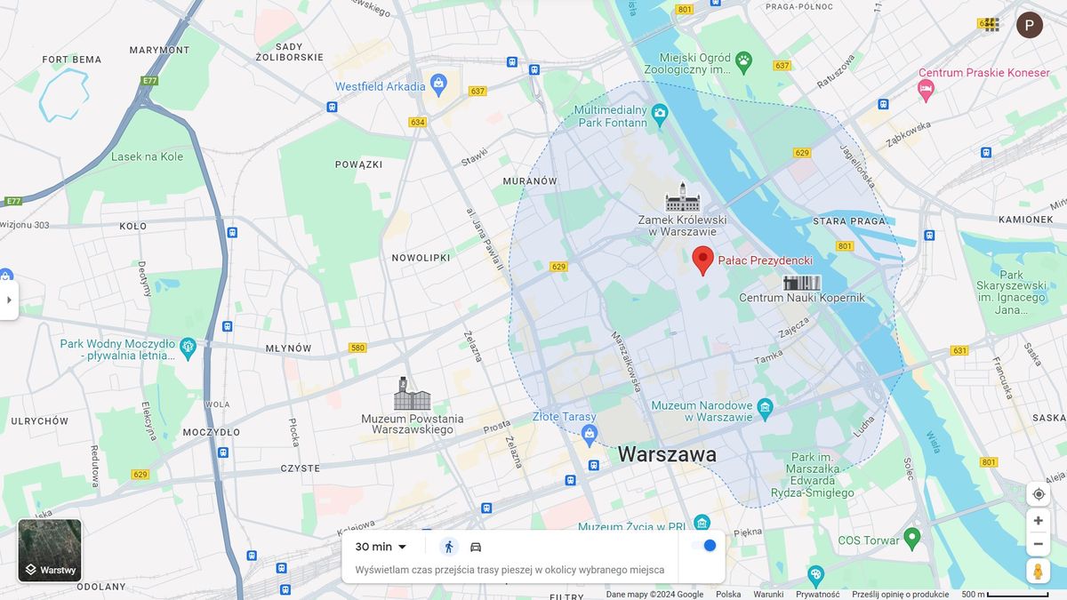 Funkcja Czas podróży w Mapach Google