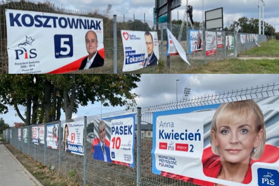 Przusucha - okolice stadionu. PiS obwiesił miasto swoimi kandydatami