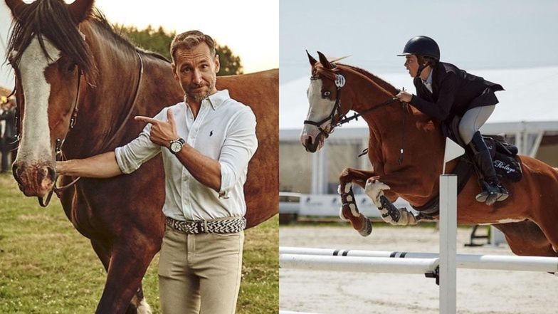 Piotr Kraśko gratuluje synowi wygrania w zawodach konnych