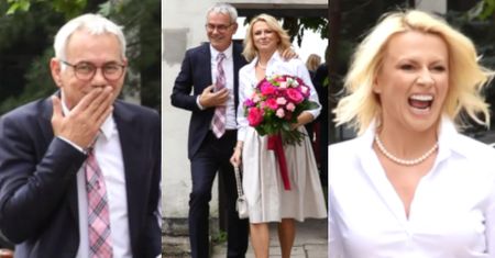 Rozanieleni Janowscy pląsają przed kościołem w drodze na odnowienie przysięgi małżeńskiej (WIDEO)
