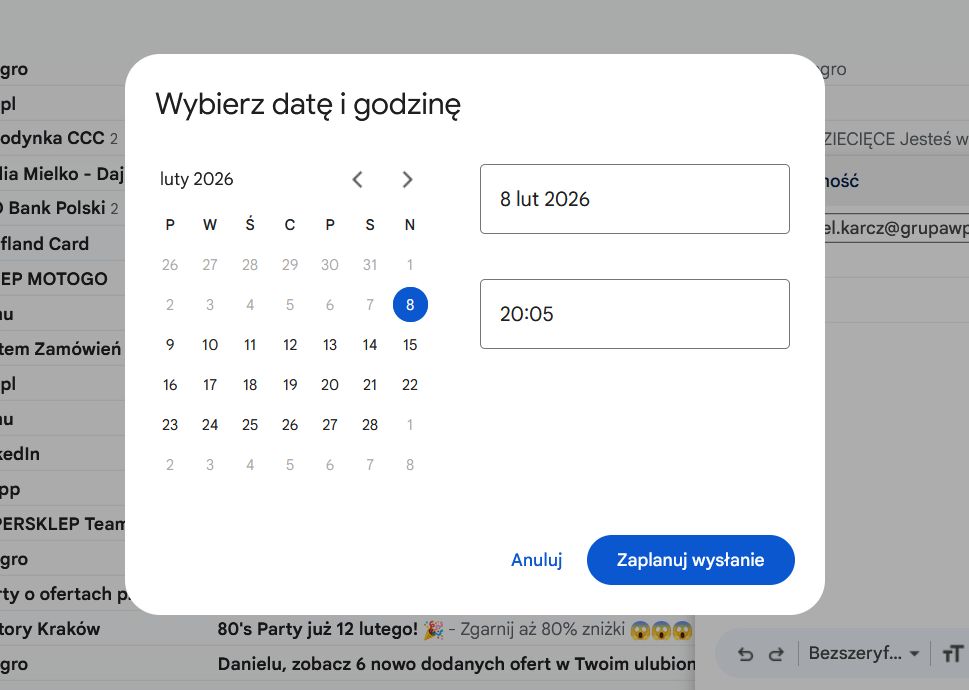 Jak opóźnić wysyłkę maila w Gmailu na komputerze (przeglądarka)?