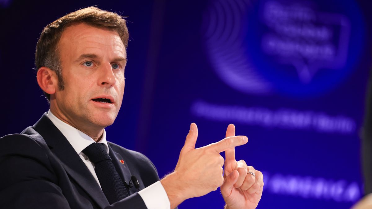 Emmanuel Macron, France's president, at the Berlin Global Dialogue in Berlin, Germany, on Wednesday, Oct. 2, 2024. The forum runs until Wednesday, Oct. 2. Photographer: Krisztian Bocsi/Bloomberg via Getty Images