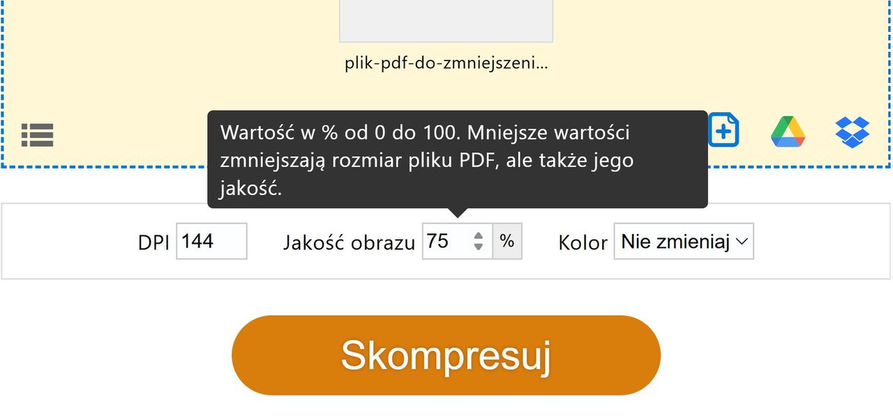 Opcje zmniejszania plików w narzędziu PDF24 Tools