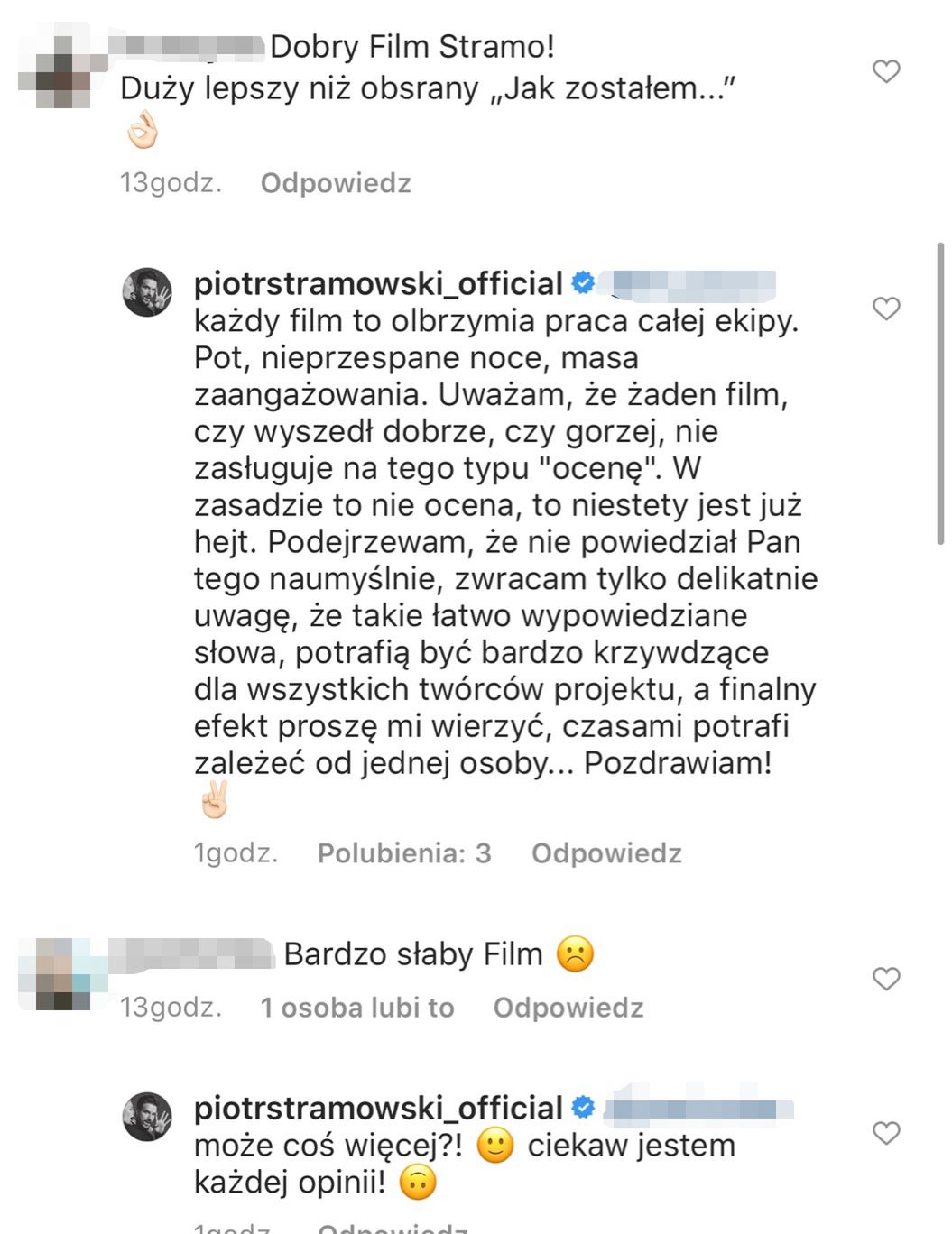 Komentarze na profilu Piotra Stramowskiego