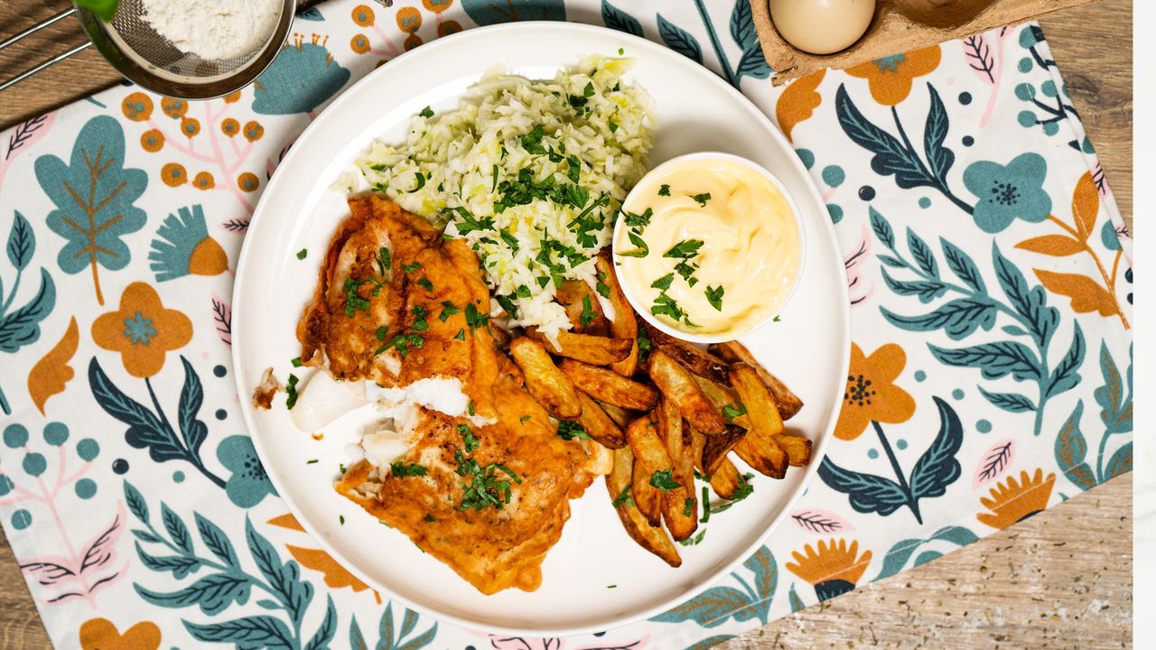 Gebratener Kabeljau mit Pommes frites