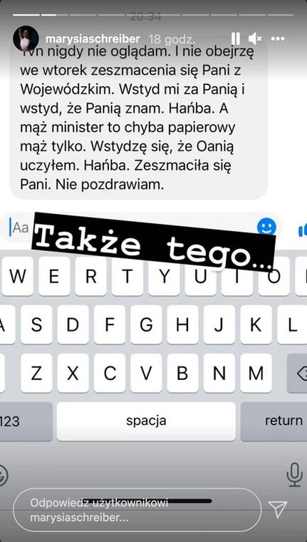 Marianna Schreiber pokazała wiadomość od nauczyciela