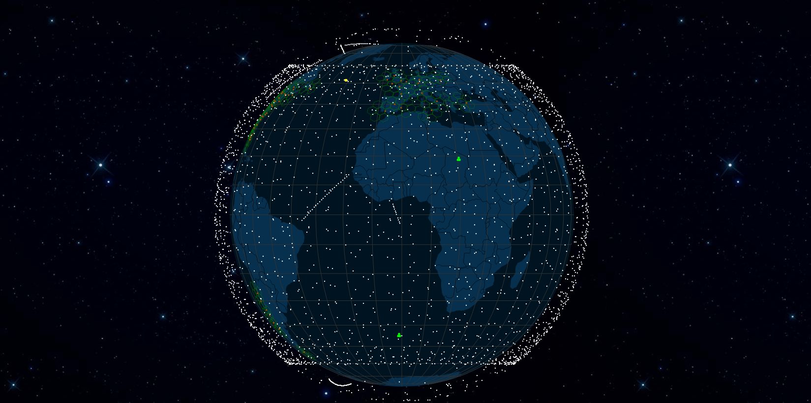 Mapa rozmieszczenia satelitów Starlink na orbicie