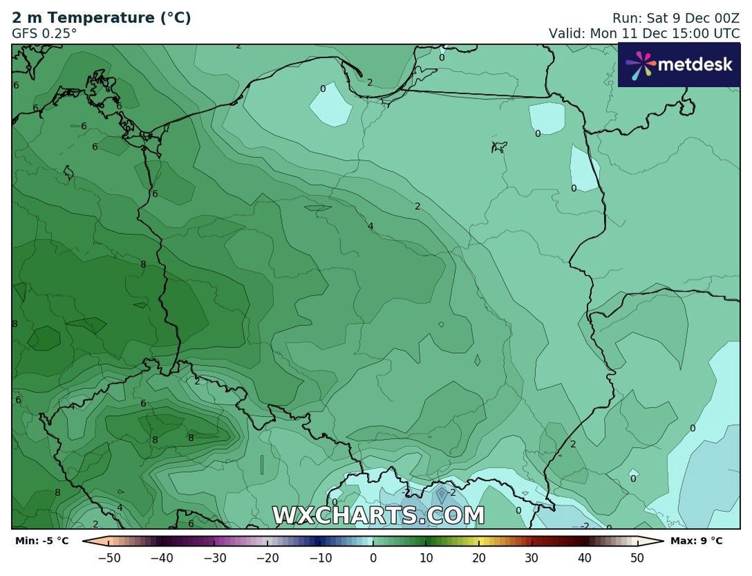 Temperatury w Polsce. Prognoza na poniedziałek, godzina 15