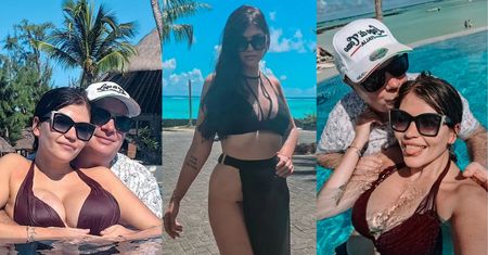 Krzysztof Skiba i jego żona wymieniają się czułościami w basenie podczas wakacji na Mauritiusie