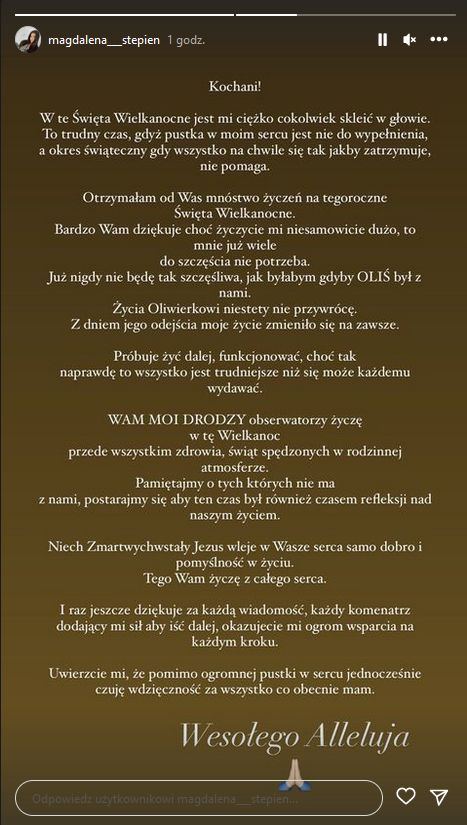 Magdalena Stępień opublikowała świąteczny wpis