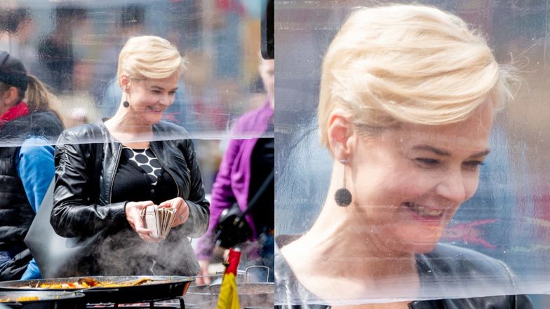 Monika Zamachowska na straganie z Konradem Wojterkowskim