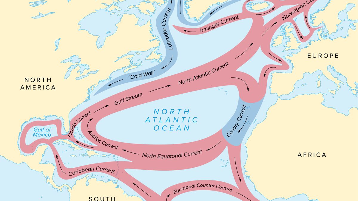 Mapa prądów Oceanu Północnoatlantyckiego