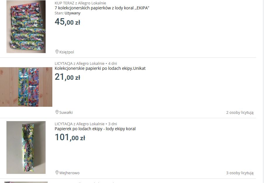 Lody Koral od Friza. Puste opakowania licytowane są na aukcjach internetowych 