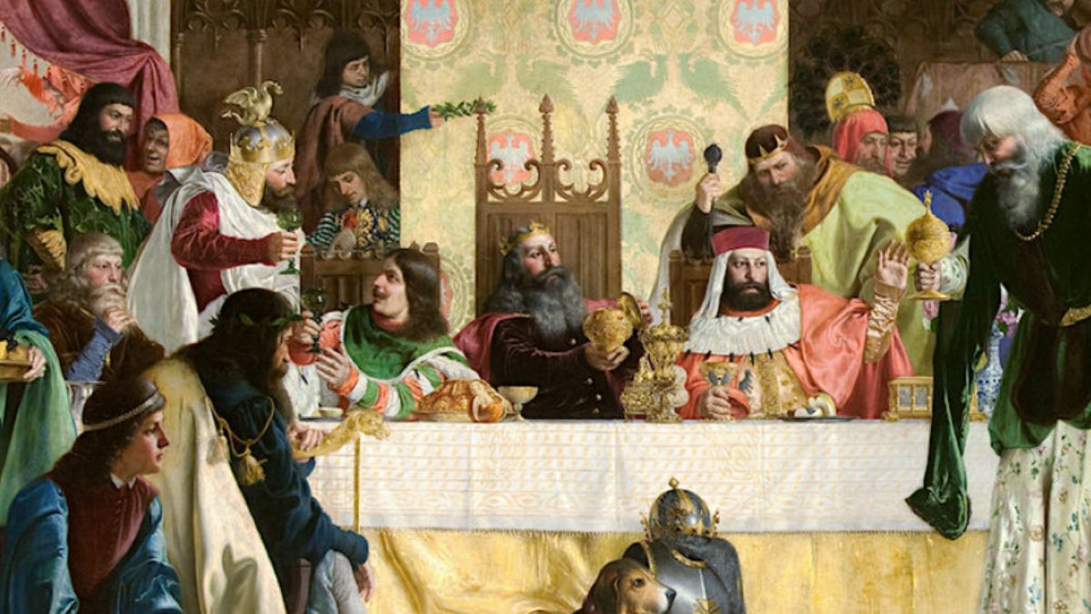 Fragment obrazu Bronisława Abramowicza „Uczta u Wierzynka”