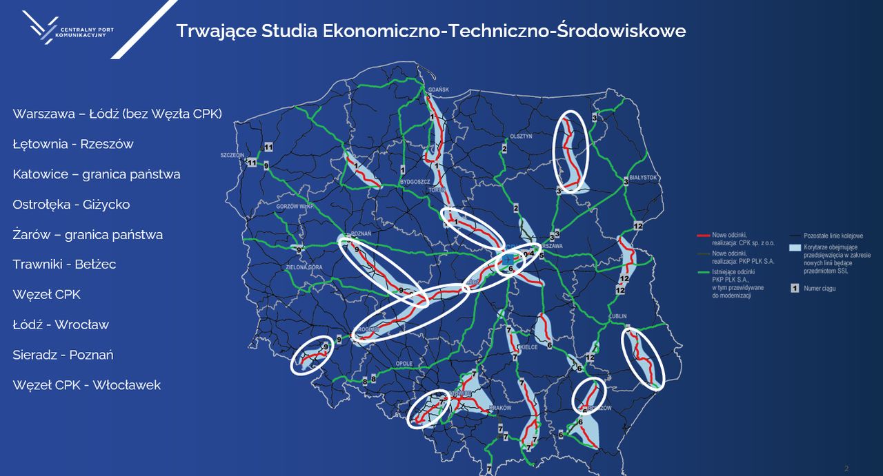 Planowane trasy kolejowe wiodące do CPK.