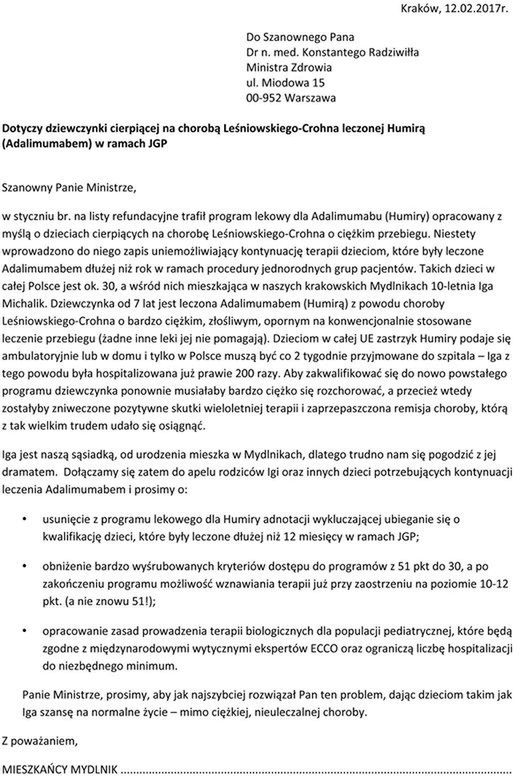 Tego rodzaju listy spływają do Ministerstwa Zdrowia