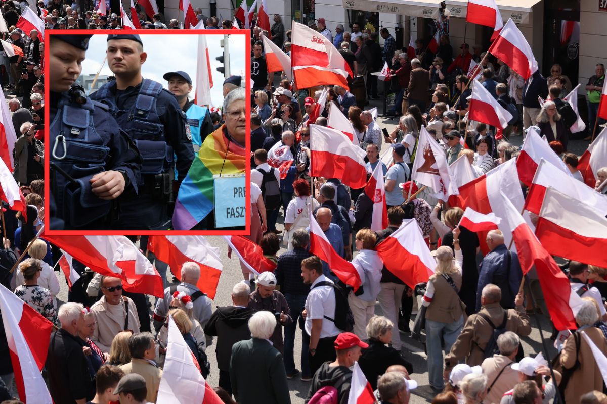 "Babcia Kasia" przyszła z flagą LGBT na Marsz za Polską. Eskortowała ją policja