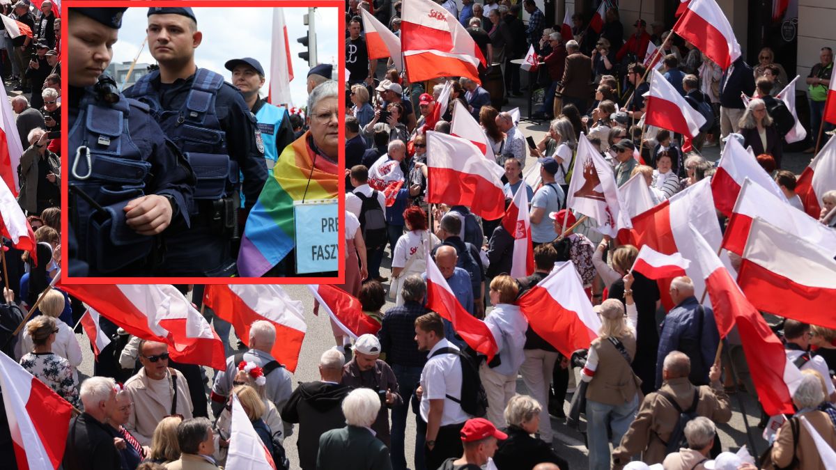Kobieta przyszła z flagą LGBT na Marsz za Polską