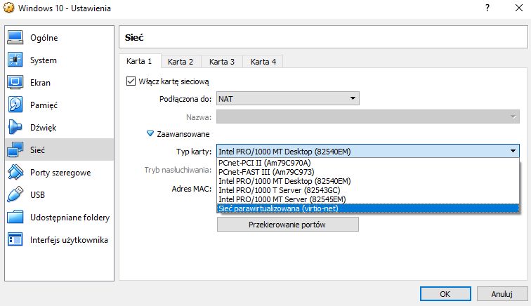 Ustawienia maszyny wirtualnej w programie VirtualBox.