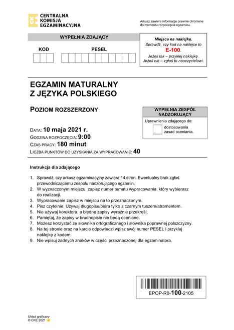 Matura 2021. Język polski. Poziom rozszerzony