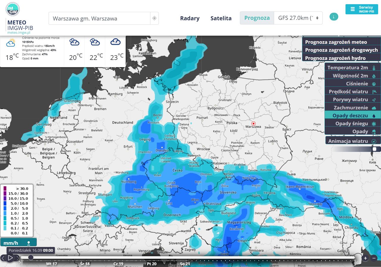 Serwis IMGW - opady deszczu
