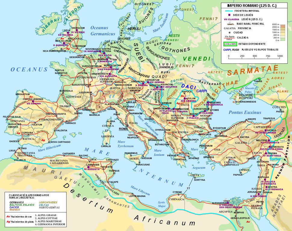 Mapa cesarstwa rzymskiego z oznaczonymi najważniejszymi drogami