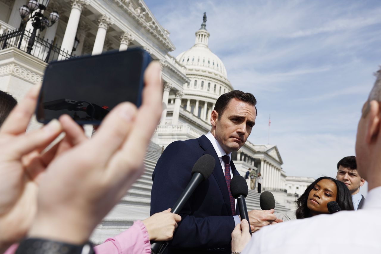 Senator Mike Gallagher in front of the US Capitol building. The House of Representatives passed a bill he supported that bans TikTok in the USA.