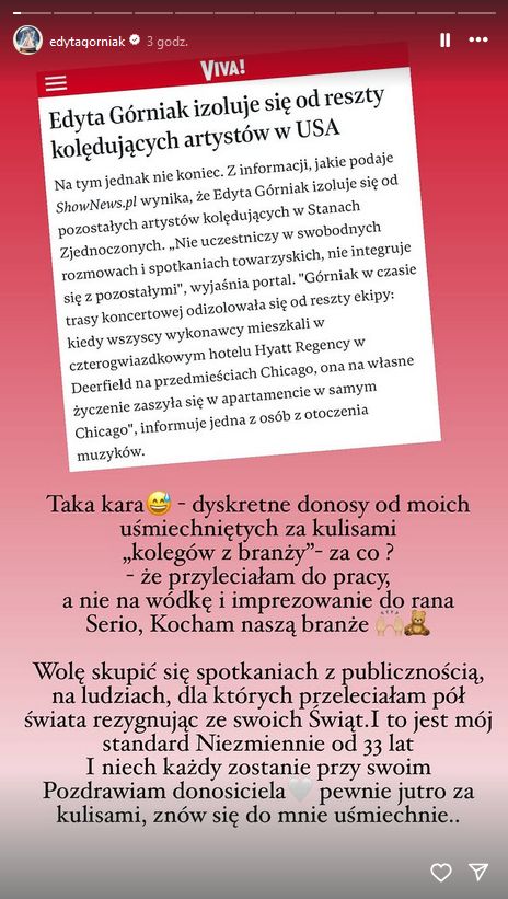 Edyta Górniak reaguje na ostatnie doniesienia