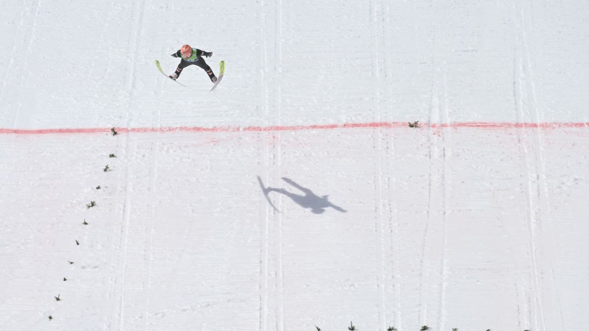 PLANICA, SLOVENIA - MARCH 24: Daniel Huber of Austria competes during the FIS World Cup Ski Flying Men Planica - Individual HS240 on March 24, 2024 in Planica, Slovenia. (Photo by Bjoern Reichert/NordicFocus/Getty Images)