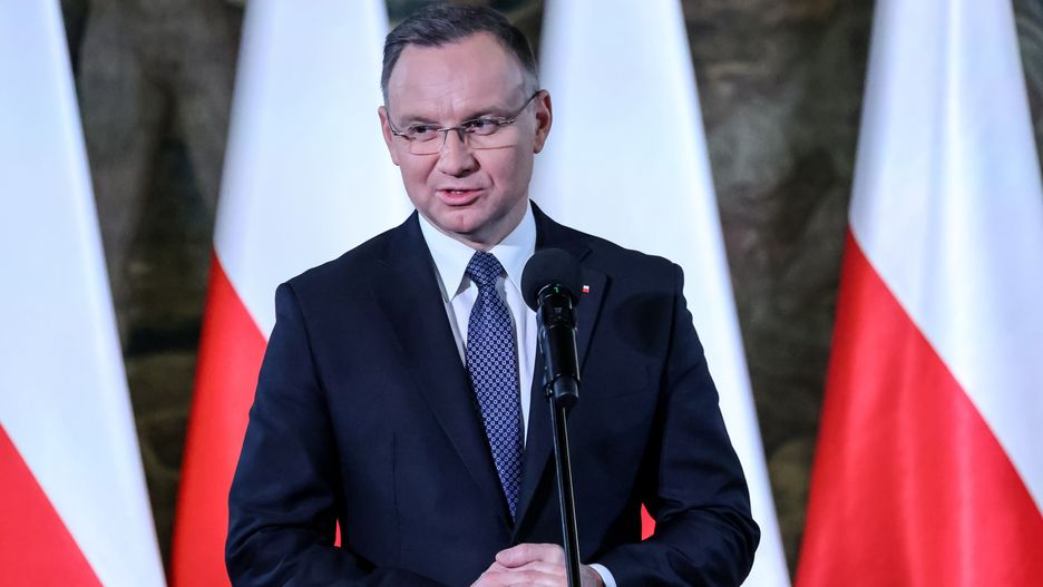 KRAKOW, POLAND - 2023/11/24: President of the Republic of Poland, Andrzej Duda attends the Plenary Meeting of the Social Committee for the Restoration of Krakow Monuments in landmark middle age architecture of Wawel castle, senator room, to celebrate and appreciate the work done to restore Krakow's medieval and more recent architecture. (Photo by Dominika Zarzycka/SOPA Images/LightRocket via Getty Images)
