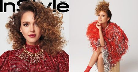 Jessica Alba pozuje z pudlem na głowie...