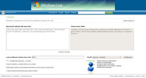 Windows Live Translator z językiem polskim