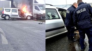 Policjanci wyciągnęli kierowcę z płonącego auta na S8. Zasnął za kierownicą w drodze do pracy
