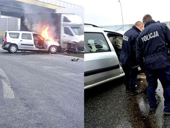 Policjanci wyciągnęli kierowcę z płonącego auta na S8. Zasnął za kierownicą w drodze do pracy