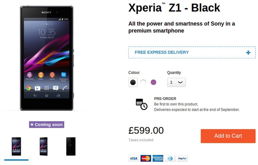 Sony Xperia Z1 w Wielkiej Brytanii