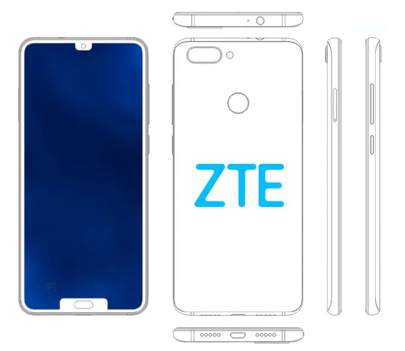 Ilustracja do wniosku patentowego ZTE dotyczącego smartfonu z ekranem z wycięciami w dwóch miejscach
