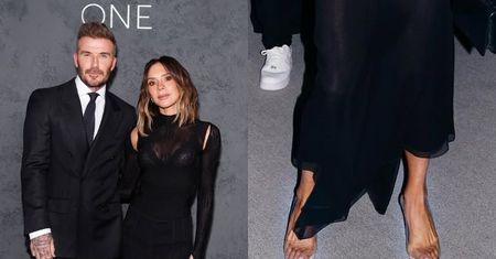 Victoria Beckham pozuje u boku męża i "cierpi" dla mody, ugniatając palce w za małych (?) szpilkach