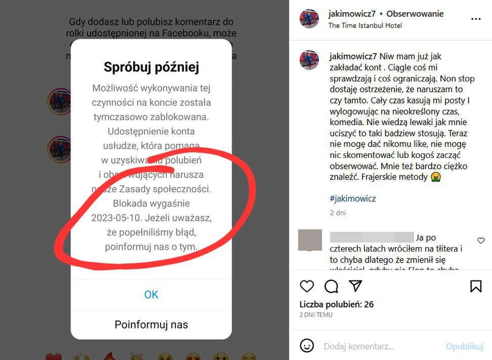 Jakimowicz zablokowany na Instagramie 