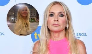 Monika Olejnik pozuje na pasach w sukience "z recyklingu". Internauta zwrócił jej uwagę