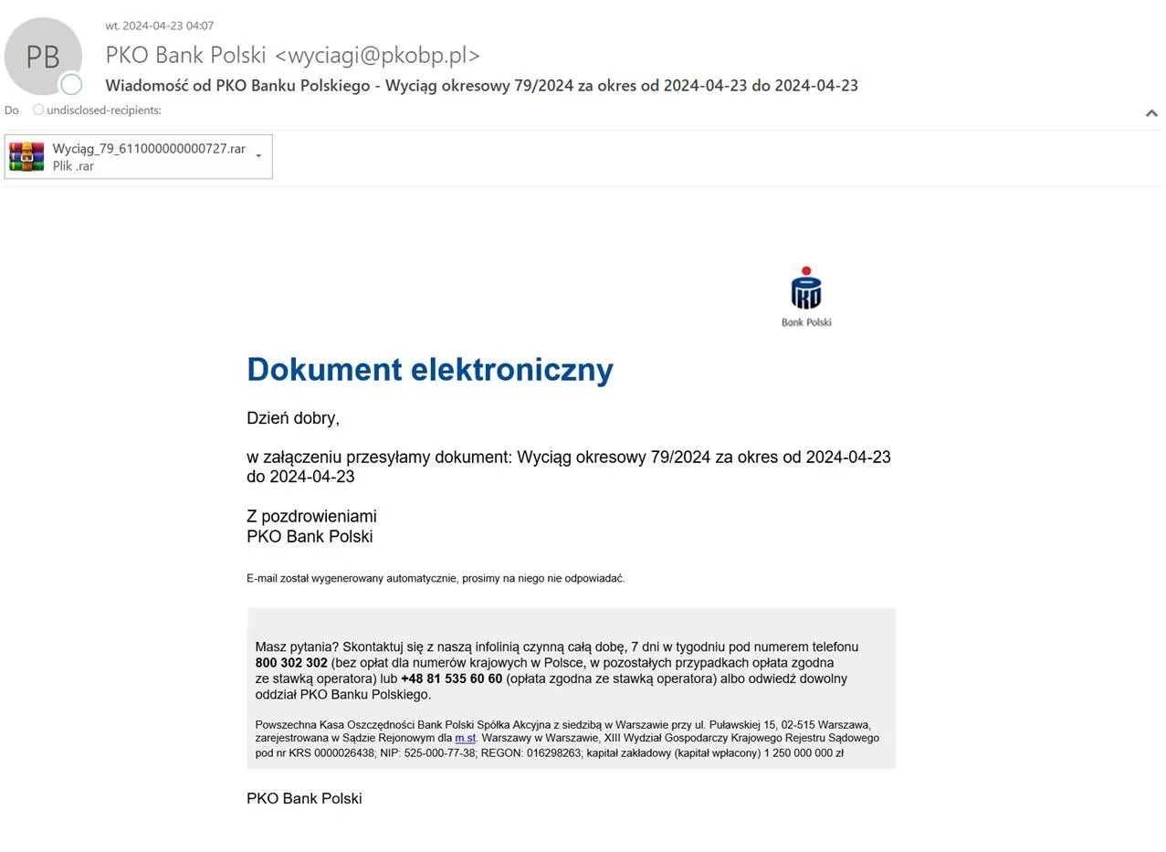 Fałszywa wiadomość e-mail