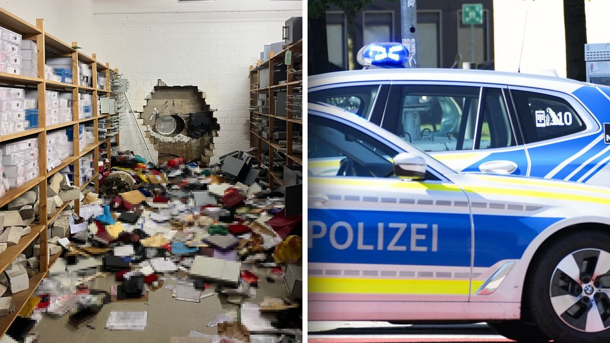 Zdjęcie z przebitej ściany i zniszczonych skrytek w banku Sparrk