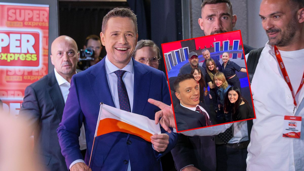 Na zdjęciu ekipy Polsat News z Końskich widać zapomnianą flagę