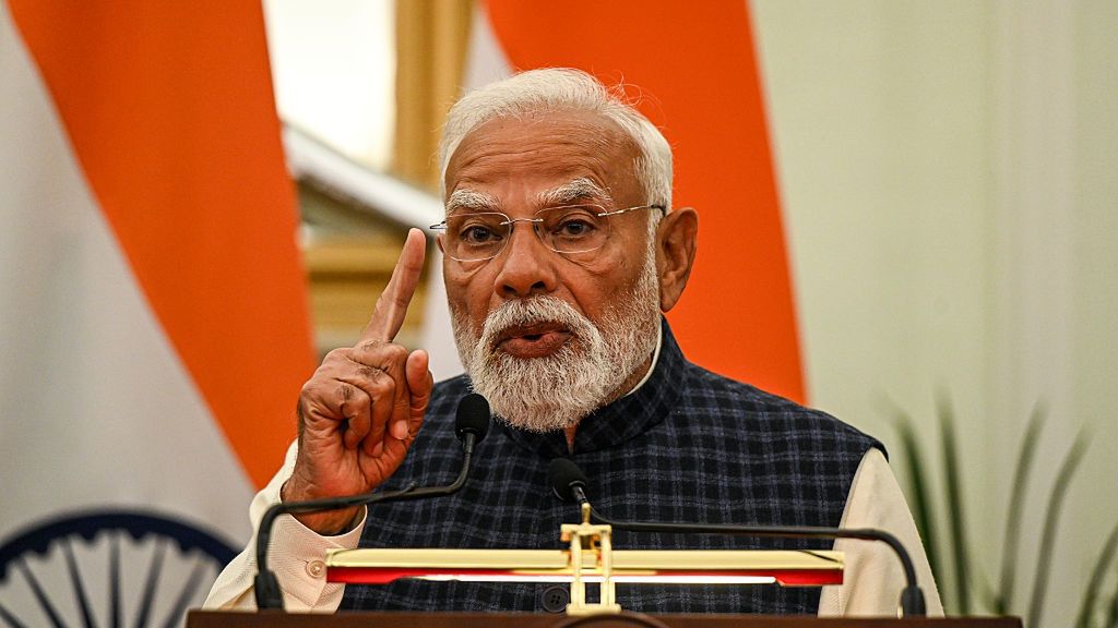 European Council President Antonio Costa and European Commission President Ursula von der Leyen News Conference In India
Narendra Modi, India's prime minister, speaks during press statements at Hyderabad House in New Delhi, India, on Tuesday, Jan. 27, 2026. Photographer: Prakash Singh/Bloomberg via Getty Images
Bloomberg
south asian, emea, e.u., eu, media conference, european, bric countries, indian, press, news conference, south, southeast asia, presser, media