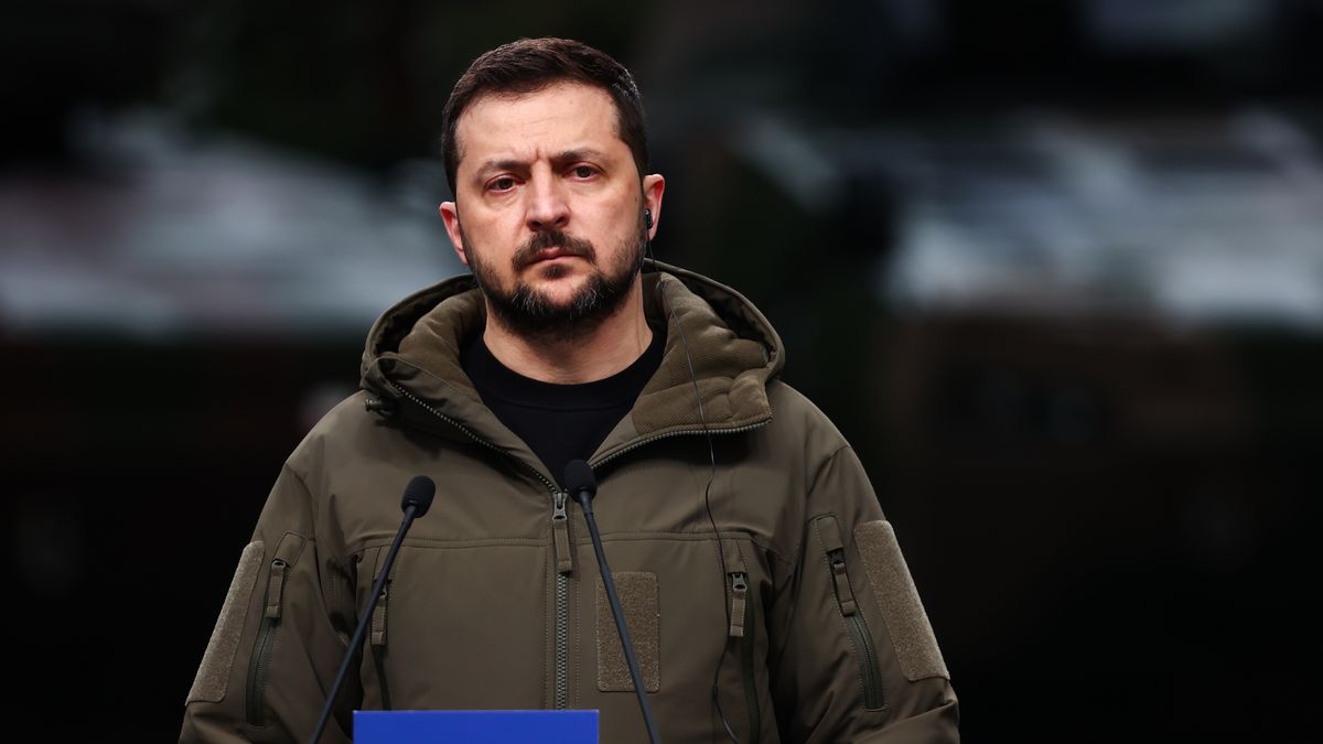 President of Ukraine Volodymyr Zelensky during the press conference in Warsaw, Poland on April 5, 2023. Visit to Poland is the first formal international trip made by President of Ukraine since the Russian invasion begun on February 2022. During the trip Zelensky met with President and Prime Minister of Poland as well as with Polish people and Ukrainians that live in Poland. (Photo by Jakub Porzycki/NurPhoto via Getty Images)